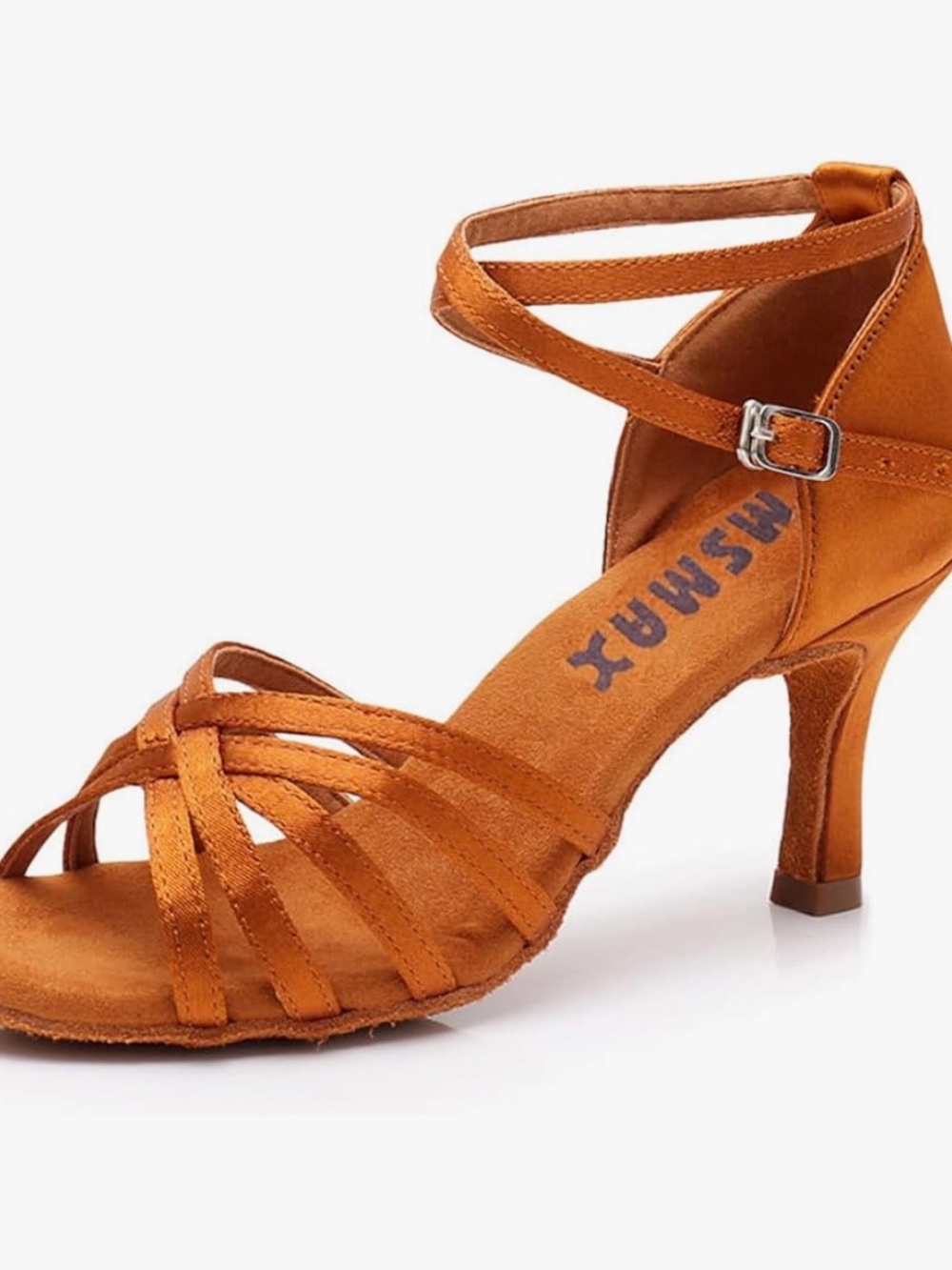 Strappy Satin Orange Dance Heels with Ankle Buckle -BB7